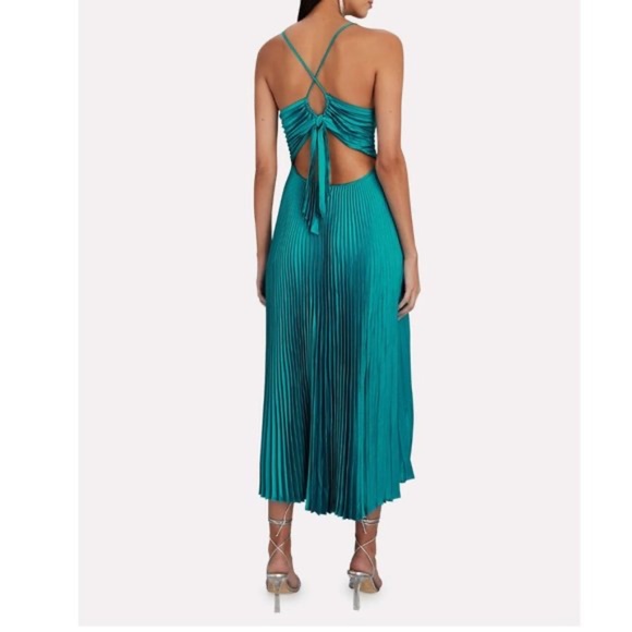 A.L.C. Pleated Maxi Gemini Dress Turquoise Size 10 - Picture 2 of 3